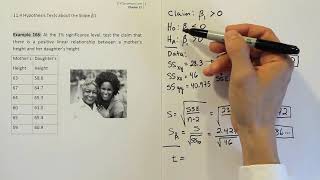 Testing a hypothesis about the slope of a regression line, example 166