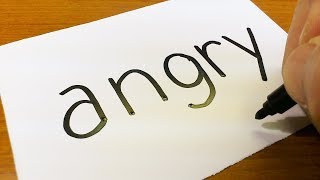 How to turn words ANGRY into a Cartoon - How to draw doodle art on paper
