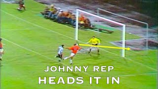 Johnny Rep heads in Cruijff cross