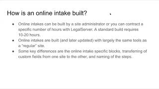 Online Intake presentation and demo