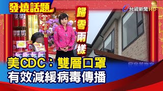 美CDC：雙層口罩 有效減緩病毒傳播【發燒話題】-20210211