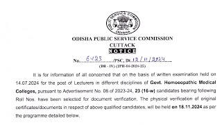 OPSC Lectures indifferent discipline of govt. Homoeopathic medical college DV notice released 2024