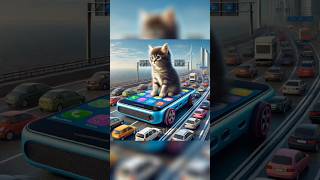 Kitten rides a Phone Car! #cats #cutecat #funny #catlovers