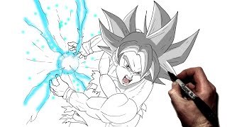 How To Draw Goku MUI Kamehameha | Step By Step | Dragon Ball