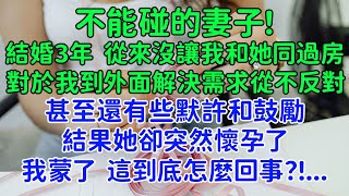 不能碰的妻子！結婚3年，從來沒讓我和她同過房，對於我到外面找人也從不反對，甚至還有些默許和鼓勵。結果她卻突然懷孕了，我蒙了，這到底怎麼回事？