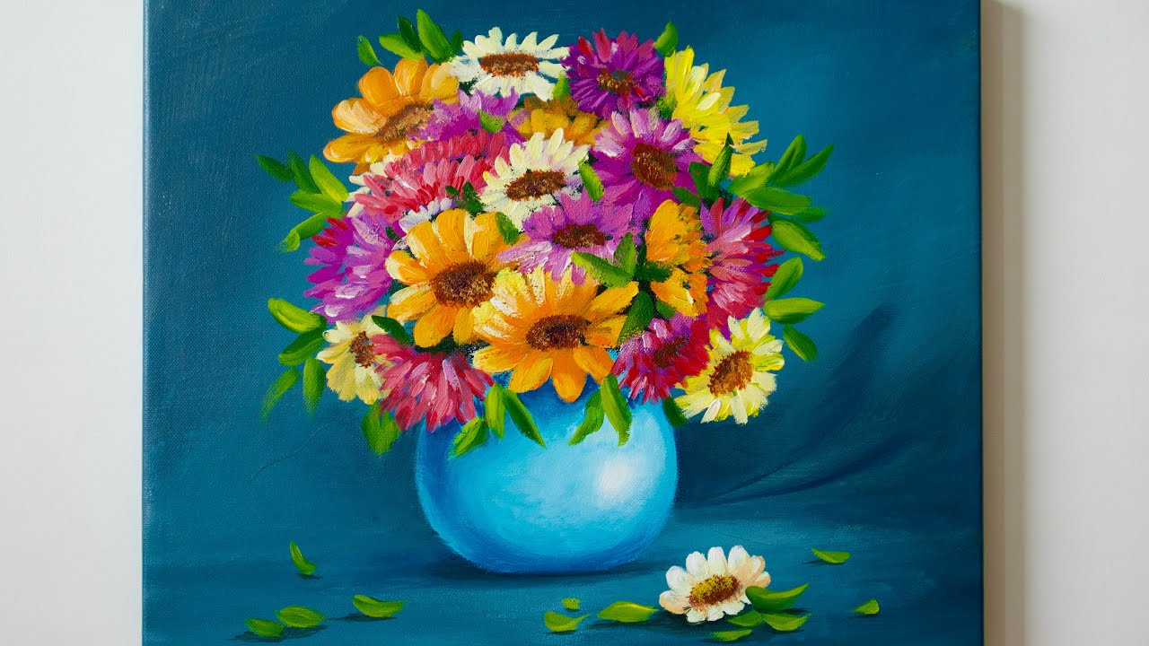 Beginner Acrylic Painting Vase Flowers Flowers In Vase Painting Kit
