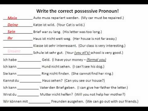 Possessive Pronouns Work In German - Www.germanforspalding.org - YouTube