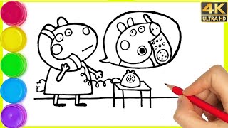 Drawing and Coloring Peppa Pig and Suzy Sheep Talking On The Phone 📞🐷☎️🐑 Drawings for Kids