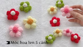 Crochet puff flower | Móc hoa len 5 cánh mũi hạt bắp