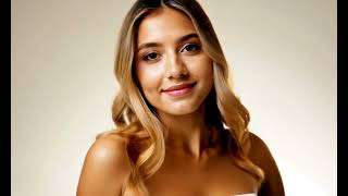 Young woman posing in different positions on a white background