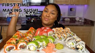 ATTEMPTING TO MAKE SUSHI FROM SCRATCH | FULL RECIPE + MUKBANG