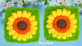 Crochet Sunflower Granny Square I Crochet Flower Granny Square