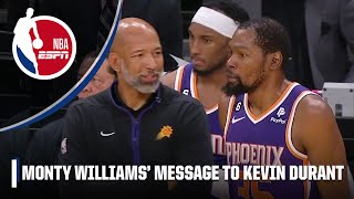 'Greatness don't shake his head': Monty Williams' advice to KD amid scoring slump in home debut