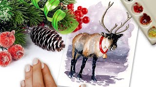 Watercolor Christmas Card Ideas Holiday Reindeer Tutorial