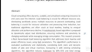 Energy Efficient Load Balancing Algorithm for Cloud Computing Using Rock Hyrax Optimization