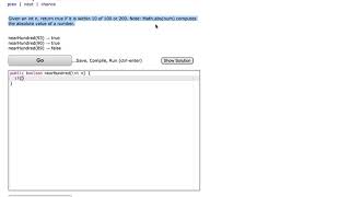 Java: CodingBat– Warmup-1– nearHundred