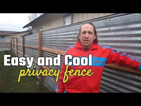Corrugated Metal Fence with WOOD posts CHEAP fast EASY Corrugated Metal Fence with WOOD posts CHEAP fast EASY