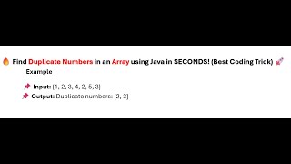 Find Duplicate Numbers in an Array using Java in SECONDS! (Best Coding Trick)