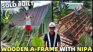 WOODEN A-FRAME HOUSE! Filipino Beach Land Building Project (NIPA ROOF)