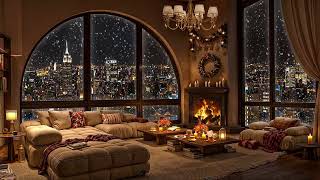 Winter Tranquility in NYC ❄ Cozy Apartment with Smooth Jazz Saxophone & Fireplace Sounds for Sleep