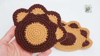 #crochet #crocheteasy 非常簡單的鉤針貓爪杯墊圖案，即實用又可愛至極，一步一個腳印好像熟透的小山竹。