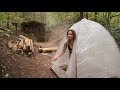 SOLO GIRL's bushcraft in a dugout & CAMP sauna and fishing ASMR