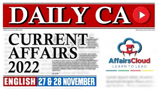 Current Affairs 27 & 28 November 2022 | English | By Vikas | Affairscloud For All Exams