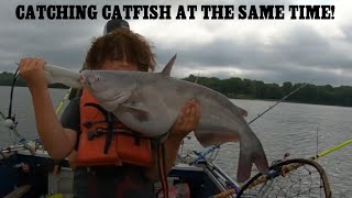 I CAUGHT TWO Blue Catfish WITH MY NEPHEW AT THE SAME TIME!