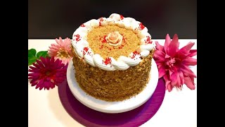 129 _ تورتة بالريش /كيكة بالريش طعم رائع بمعدات بدون تكاليف/  Almond cream cake /bereesh cake 👌🏻😋