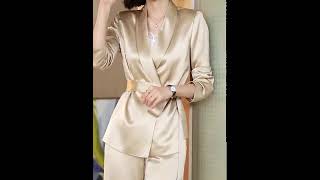 Beautiful OL wear splendid silk smooth satin suits