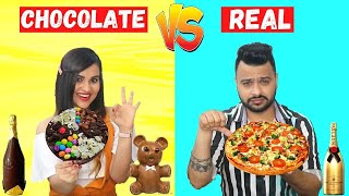 Real vs Chocolate FOOD Challenge