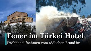 Drohnenaufnahmen zeigen Brand in einem Hotel am Skiort in der Türkei, 10 Tote | AP1B