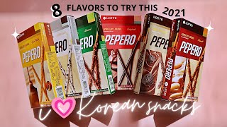 8 Flavors of Lotte PEPERO * Korea's No.1 Chocolate \u0026 Biscuit Snack Brand