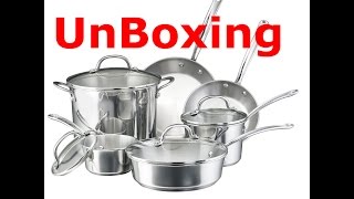 unboxing Farberware Millennium Stainless Steel Tulip Series 10-Piece Cookware Set