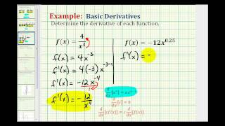 Ex 2:  Derivatives Using the Power Rule with Negative and Decimal Exponents