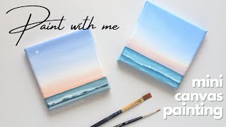 Easy 10 Minute Painting Ideas | Mini Canvas Painting - Seascape & Sunset 🌊 Paint With Me Ocean 🌊