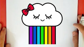 كيف ترسم سحابة قوس قزح كيوت خطوة بخطوة / رسم سهل / تعليم الرسم || Cute Rainbow Cloud Drawing