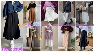 The most beautiful long skirt designs for veiled women 2023/2024, pocket models in autumn colors