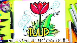 Draw a Tulip! Tulip Step-by-Step Drawing Art Lesson for KIDS!