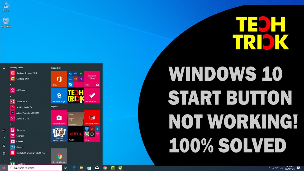 Windows 10 Start Button Not Working I 100% Solved - Tech Trick - YouTube