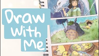 draw with me //  drawing Iconic studio ghibli scenes🐉