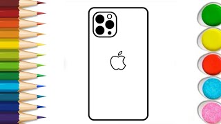 Apple iPhone drawing easy steps l Lets learn how to draw apple iPhone l IPhone drawing and coloring