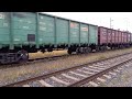 double sr2 pulled heavy iron ore freight train 5424 stops in raahe station.