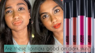 *NEW* Nykaa All Day Matte Liquid Lipstick Swatches on Dark Skin