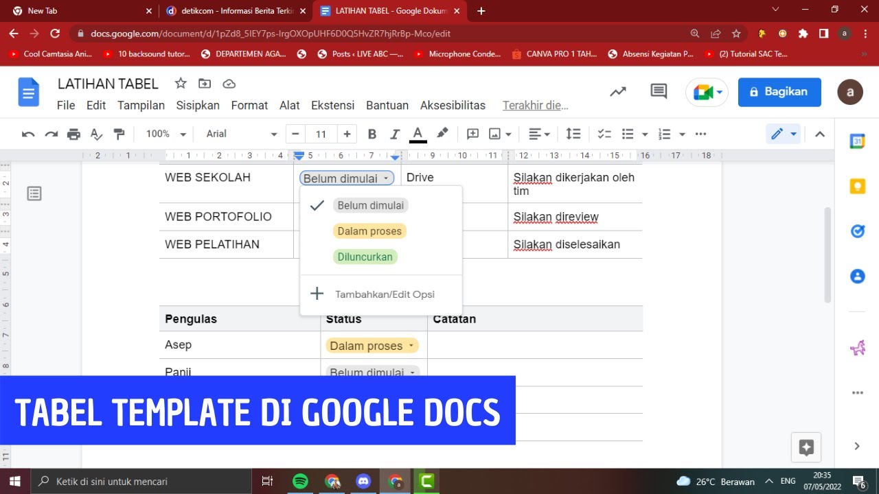 CARA MENGGUNAKAN TABEL TEMPLATE DI GOOGLE DOCS - YouTube