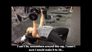 Molly Galbraith of MollyGalbraith.com and GirlsGoneStrong.com DB Bench Press 55 x 14 reps