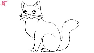 رسم قطة | كيف ترسم قطة خطوة بخطوة للمبتدئين | تعليم الرسم | رسم سهل | How to draw a cat