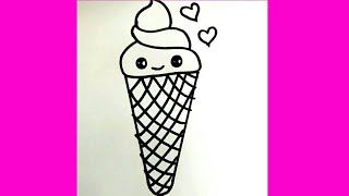 How to draw a cute cone ice cream || cute ice cream drawing || Izza Arts|| easy drawing for kids