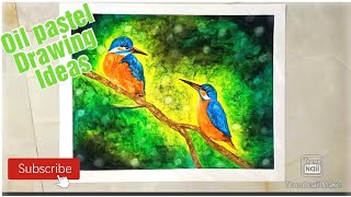 Easy Bird Drawing Using Oil pastels For Beginners Easy |Easy Kingfisher Drawing With Oil Pastels