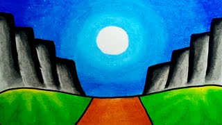 How To Draw Moonlight Scenery With Oil Pastels Step By Step |Drawing Moonlight Easy Scenery